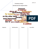 Transitions Sorting 1 Look at The Words and Divide Them Into The Categories Below