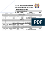 Facultad de Ingeniería Química Horarios Del Semestre 2020-2020 Primer Semestre