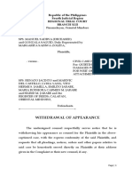 Withdrawal of Appearance: Republic of The Philippines Fourth Judicial Region Regional Trial Court Branch Xlii