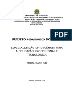 Projeto Pedagógico Do Curso de Pós-Graduação Lato Sensu em Docência para A Educação Profissional e Tecnológica.