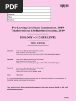 Biology - Higher Level: Pre-Leaving Certiϐicate Examination, 2019 Triailscrúdú Na Hardteistiméireachta, 2019