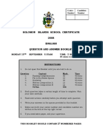 Solomon Islands School Certificate 2008 English Question and Answer Booklet