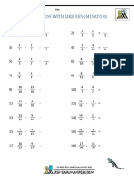 Subtract Fractions With Like Denominators Sheet 1: Name Date