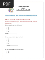 Arithmetic Worksheet 36: South Point School Class II