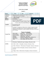 Types of Analogies: Activity Sheet in English Grade 7