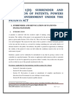 Module 1 (D) Surrender and Revocation of Patents - Powers of The Government Under The Patents Act PDF