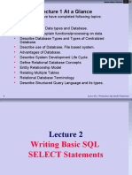 Lecture 1 at A Glance: Lecture No 2: Writing Basic SQL SELECT Statements