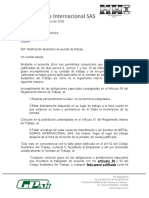 Carta Abandono de Cargo - Terminación de Contrato de Trabajo