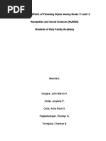 Emotional Effects of Parenting Styles Among Grade 11 and 12 Humanities and Social Sciences (HUMSS) Students of Holy Family Academy