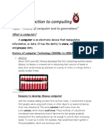 Introduction To Computing: Topic: "History of Computer and Its Generations"