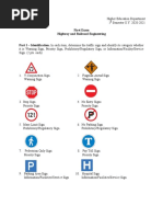 First Exam Highway and Railroad Engineering