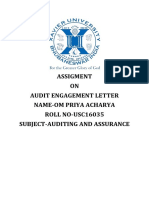 Assigment ON Audit Engagement Letter Name-Om Priya Acharya ROLL NO-USC16035 Subject-Auditing and Assurance