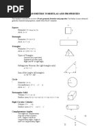 Basic Geometiric Formulas and Properties