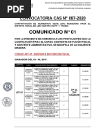 Convocatoria Cas #087-2020: Código Aff-01: Asistente en Funcion Fiscal