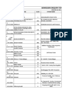 Admission Enquiry For The Year 2020-21: SI Name Class Father Name