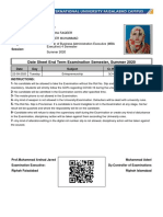 Date Sheet End Term Examination Semester, Summer 2020