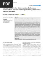 Carcass Criteria, Intestinal Morphology, Immunity, and Intestinal Bacterial Population