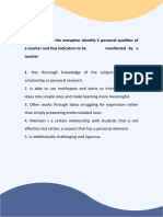 Activity 1: From The Metaphor Identify 5 Personal Qualities of A Teacher and Few Indicators To Be Manifested by A Teacher