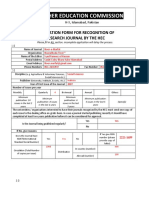 Higher Education Commission: Application Form For Recognition of Research Journal by The Hec