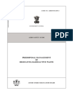 Predisposal Management OF High Level Radioactive Waste: Aerb Safety Guide