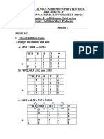 Answer Key of Addition Word Problems