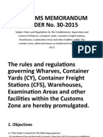 Customs Memorandum ORDER No. 30-2015