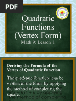 Quadratic Functions (Vertex Form) : Math 9: Lesson 1