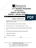 Sample Test Paper Subject: Social Science: Pccp-Faculty Training Programme (P-FTP:2011)