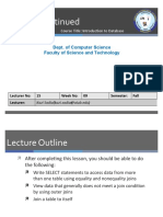 Joining Continued: Dept. of Computer Science Faculty of Science and Technology