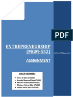 ENT Repreneurship (MGM-552) : Assignment