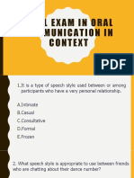 FINAL EXAM in Oral Communication in Context