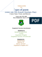 Types of Poem: (Sonnet, Epic, Ode, Dramatic Monologue, Elegy)