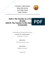 Unit I: The Teacher As A Person in Society Unit II: The Teacher in The Classroom and Community