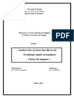 Analyse Des Erreurs Des Élèves de Troisième Année Secondaire Classe de Langues