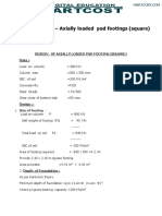 Design of Axially Loaded Pad Footing (Square) Data