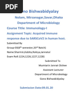 Gono Bishwabidyalay: Nolam, Mirzanagar, Savar, Dhaka Department of Microbiology Course Title: Immunology-I