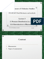 Department of Fisheries Studies: 2. Pressure Distribution in A Fluid 1.1.4 Introduction To Manometry