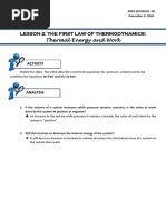 Thermal Energy and Work: Lesson 2: The First Law of Thermodynamics