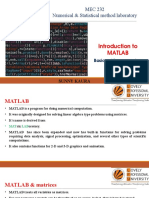 MEC 232 Numerical & Statistical Method Laboratory: Introduction To Matlab