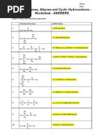 OC02 Alkenes Alkynes and Cyclic Hydrocarbons Worksheet ANSWERS