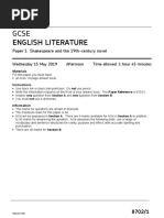 English Literature: Paper 1 Shakespeare and The 19th-Century Novel