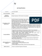 Job Specification: Position Level of Position Division / Department