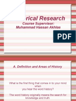 Historical Research: Course Supervisor: Muhammad Hassan Akhlas