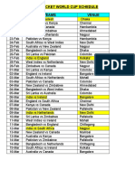 2011 Cricket World Cup Schedule