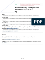 Systemic Immune-In Ammatory Index Predicts Prognosis of Patients With COVID-19: A Retrospective Study