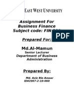 Assignment For Business Finance Subject Code: FIN 201: MD - Al-Mamun