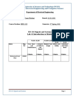 EE-232 Signals and Systems Lab #1 Introduction To Matlab: Department of Electrical Engineering