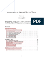 Lecture Notes On Algebraic Number Theory: Shiyue Li Mathcamp 2018