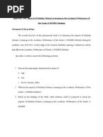 Approved Title: Impacts of Modular Distance Learning On The Academic Performance of The Grade 11 HUMSS Students Statement of The Problem