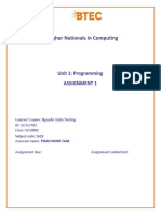 Higher Nationals in Computing: Unit 1: Programming Assignment 1